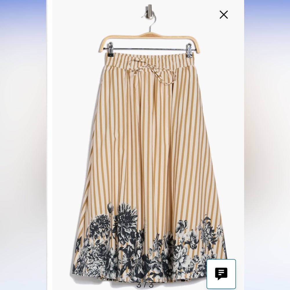 Jason Wu Beige Striped Skirt with Navy Floral Hem